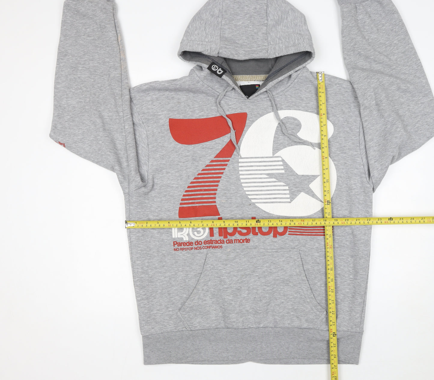 Ripstop Men's Grey XL Pullover Hoodie with Logo Print