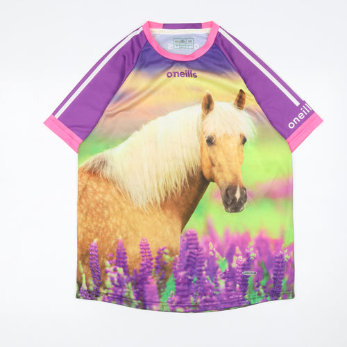 O'Neills Women's Purple Horse Print Koolite Polyester T-Shirt Size 14
