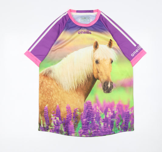 O'Neills Women's Purple Horse Print Koolite Polyester T-Shirt Size 14