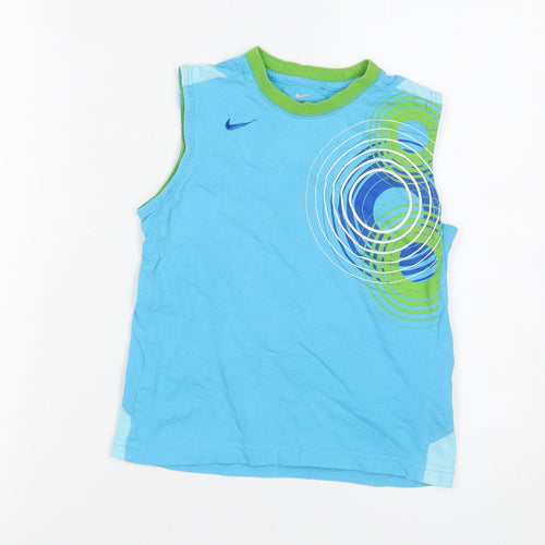 Nike Boys Blue Graphic Sleeveless Tank Top 5-6 Years Cotton Sportswear
