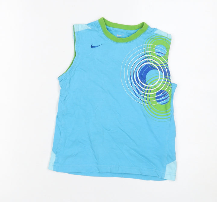 Nike Boys Blue Graphic Sleeveless Tank Top 5-6 Years Cotton Sportswear