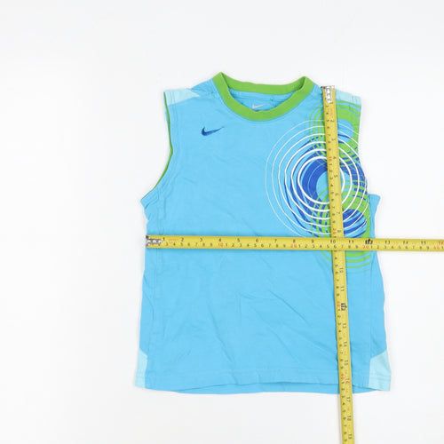 Nike Boys Blue Graphic Sleeveless Tank Top 5-6 Years Cotton Sportswear