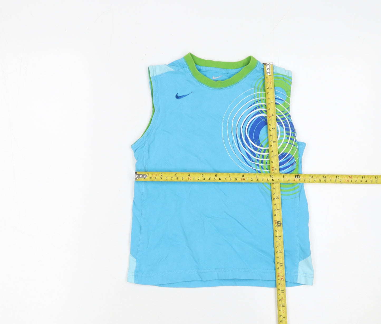 Nike Boys Blue Graphic Sleeveless Tank Top 5-6 Years Cotton Sportswear