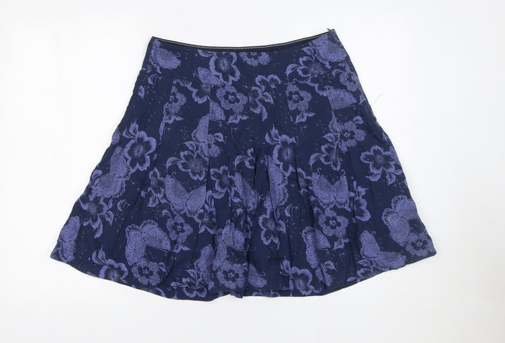 Fat Face Women Blue Floral A-Line Knee Length Skirt Size 10