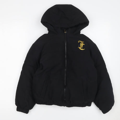 Juicy Couture Girls Black Hooded Puffer Jacket 8 Years Winter Full Zip Logo