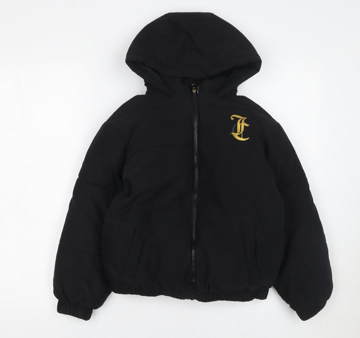 Juicy Couture Girls Black Hooded Puffer Jacket 8 Years Winter Full Zip Logo