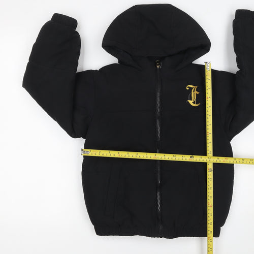 Juicy Couture Girls Black Hooded Puffer Jacket 8 Years Winter Full Zip Logo