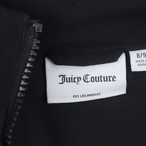 Juicy Couture Girls Black Hooded Puffer Jacket 8 Years Winter Full Zip Logo