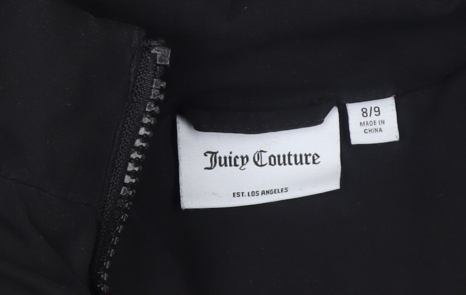 Juicy Couture Girls Black Hooded Puffer Jacket 8 Years Winter Full Zip Logo