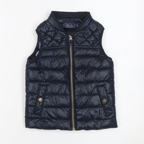 Next Girls Blue Quilted Puffer Gilet 2-3 Years Polyester Waistcoat