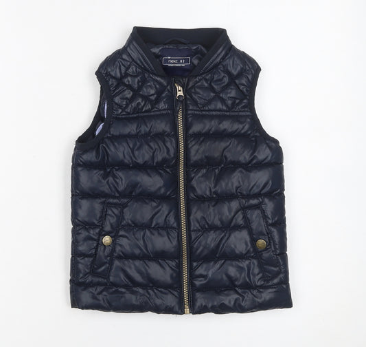 Next Girls Blue Quilted Puffer Gilet 2-3 Years Polyester Waistcoat