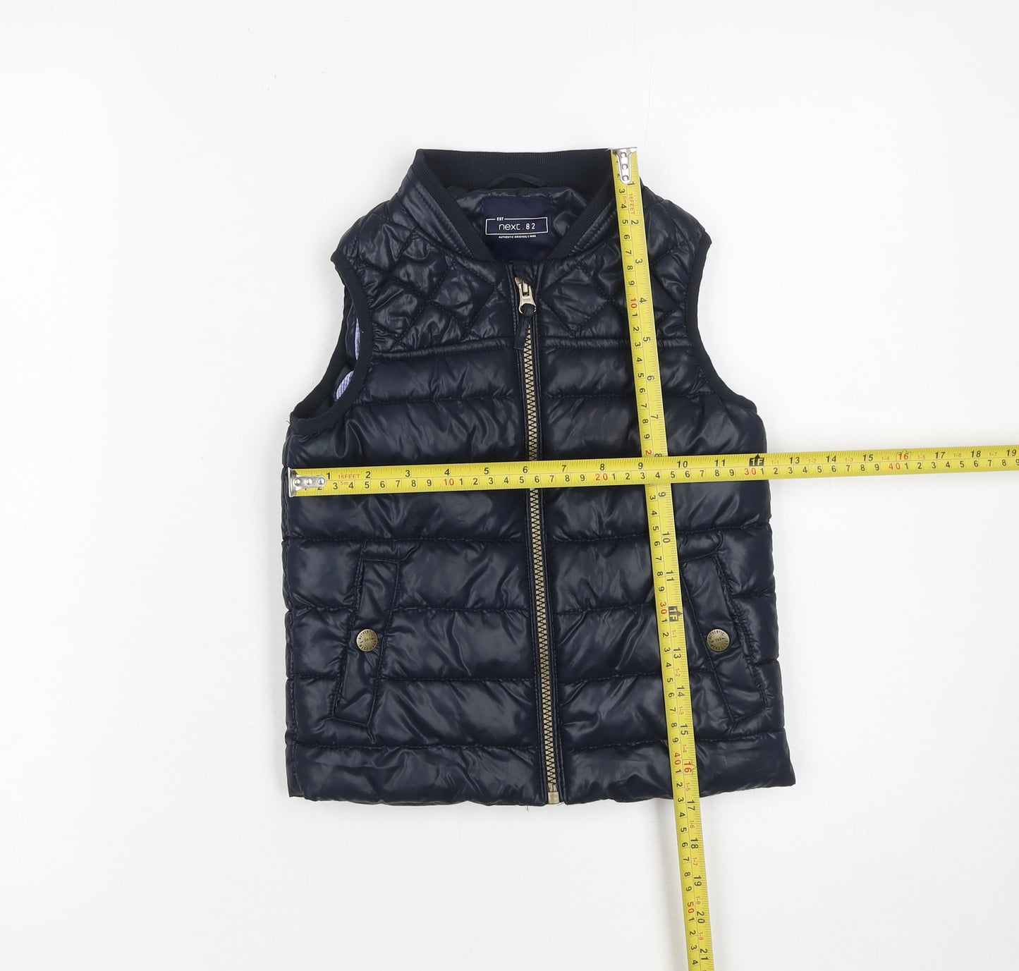 Next Girls Blue Quilted Puffer Gilet 2-3 Years Polyester Waistcoat