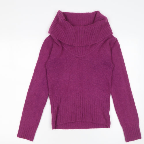 Meily Women Fuchsia Cowl Neck Angora Wool Jumper Size S