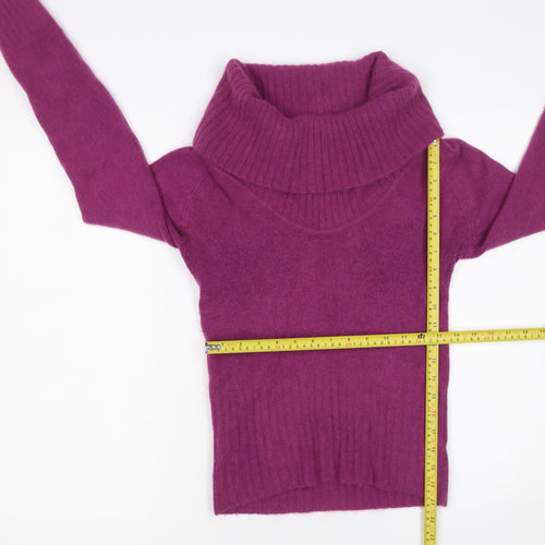 Meily Women Fuchsia Cowl Neck Angora Wool Jumper Size S