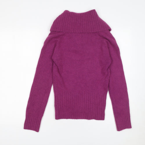 Meily Women Fuchsia Cowl Neck Angora Wool Jumper Size S