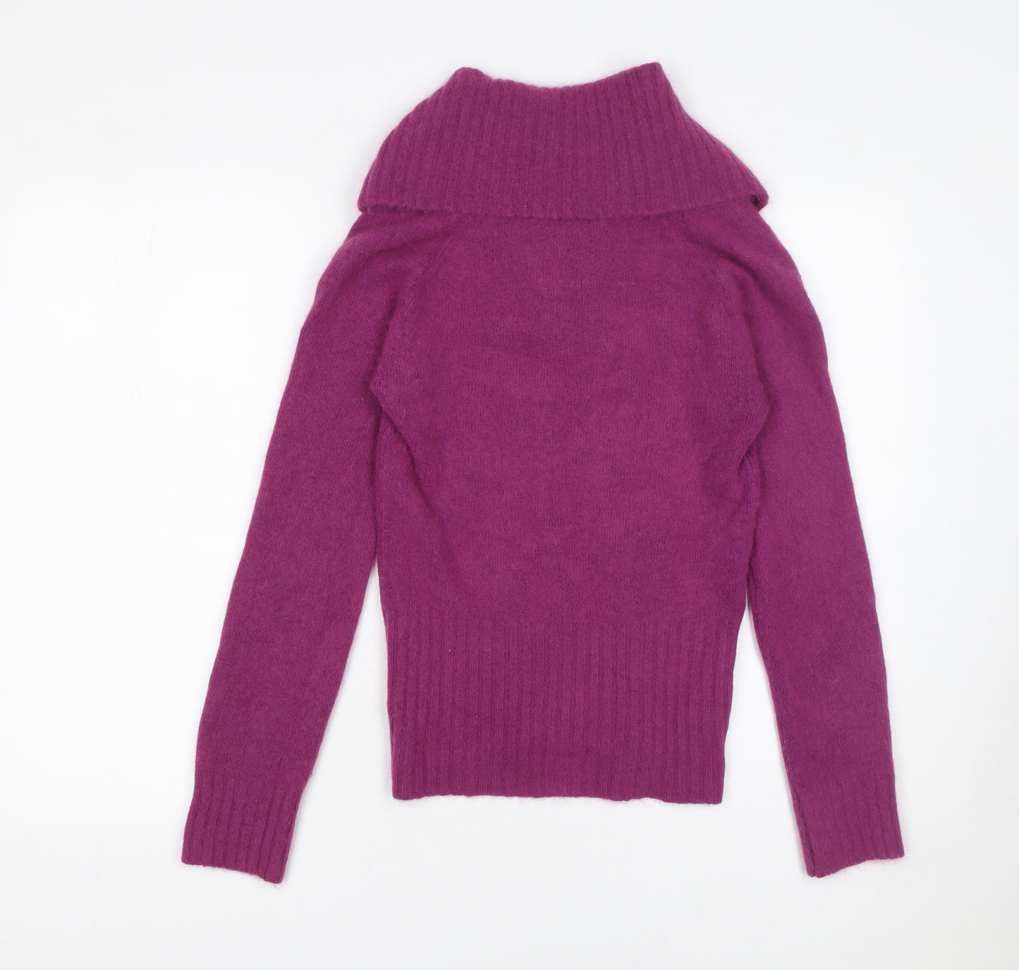Meily Women Fuchsia Cowl Neck Angora Wool Jumper Size S
