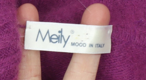 Meily Women Fuchsia Cowl Neck Angora Wool Jumper Size S