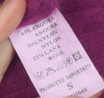 Meily Women Fuchsia Cowl Neck Angora Wool Jumper Size S
