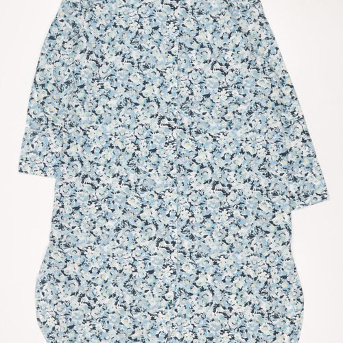 H&M Women Blue Floral Cotton Long Sleeve Shirt Dress Size S