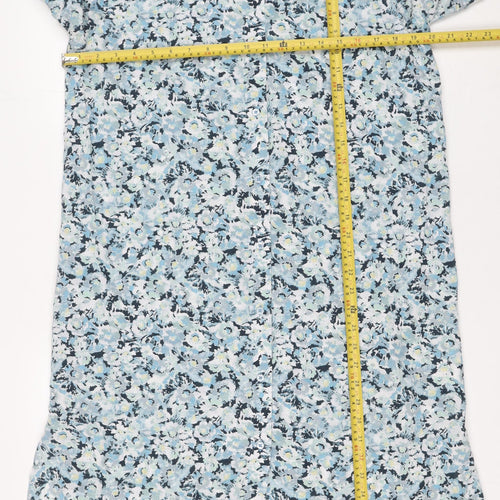 H&M Women Blue Floral Cotton Long Sleeve Shirt Dress Size S