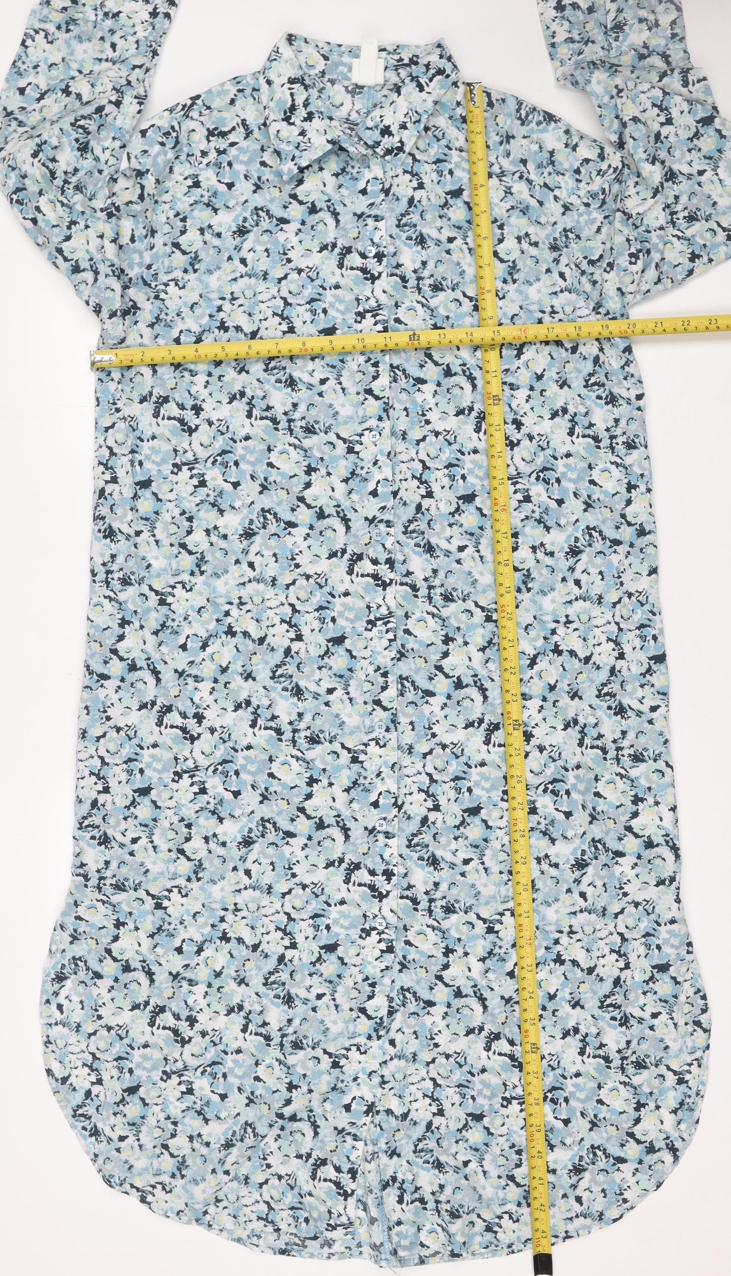 H&M Women Blue Floral Cotton Long Sleeve Shirt Dress Size S