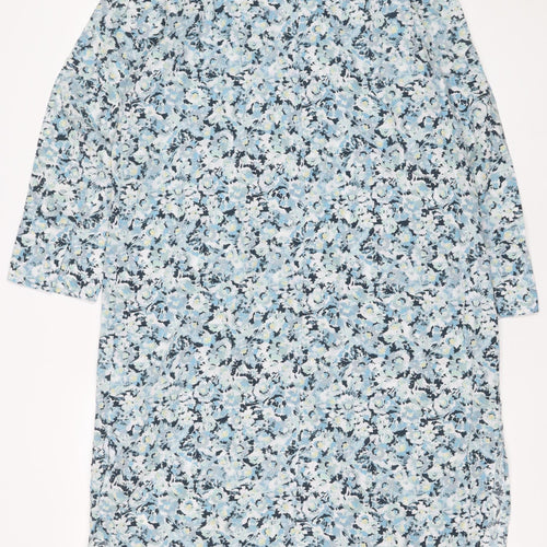H&M Women Blue Floral Cotton Long Sleeve Shirt Dress Size S
