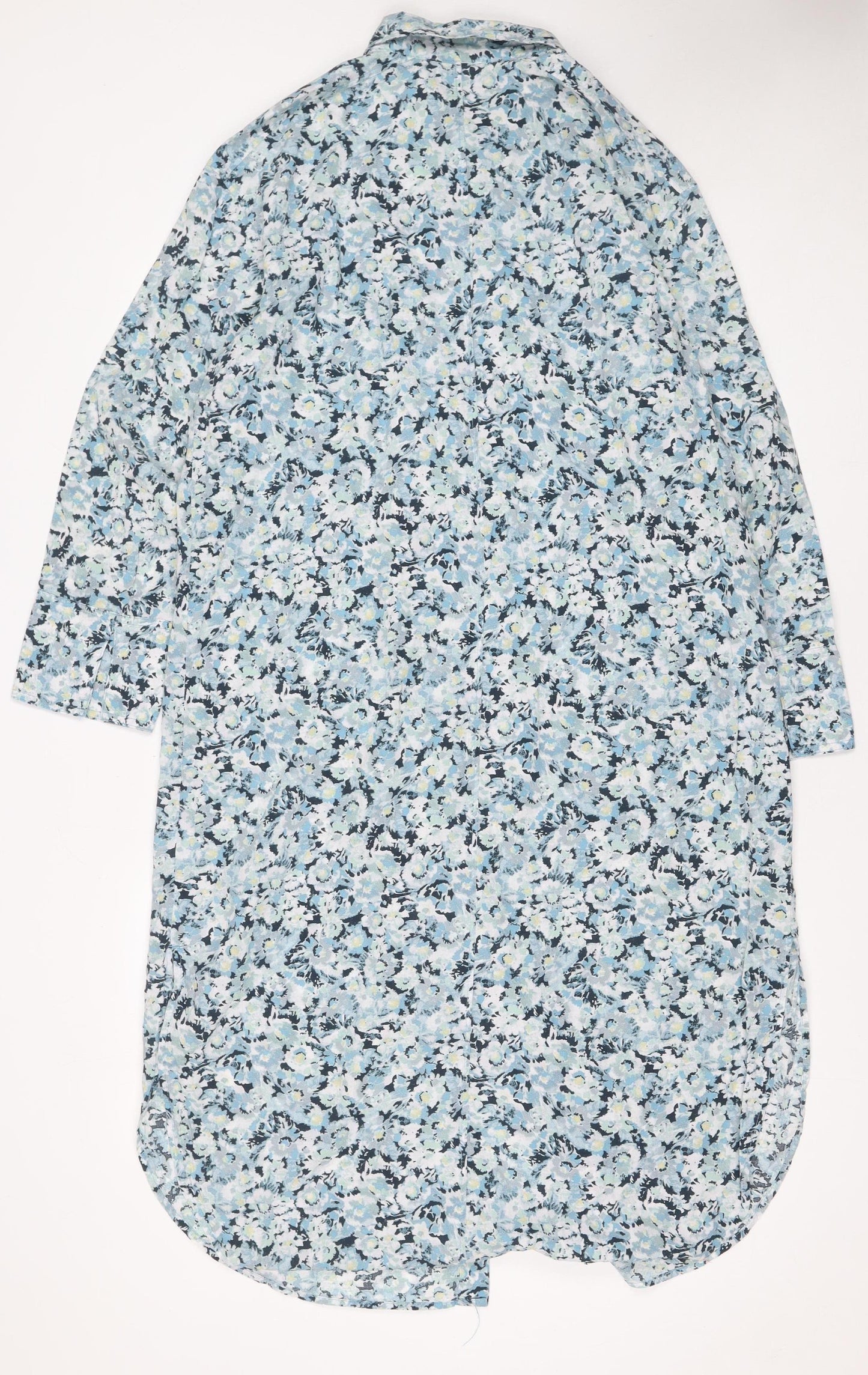 H&M Women Blue Floral Cotton Long Sleeve Shirt Dress Size S