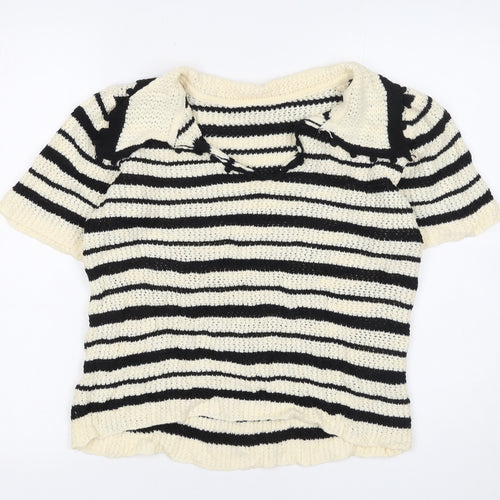 Anewsta Women's Black Stripe Collared Knit Jumper Size 14