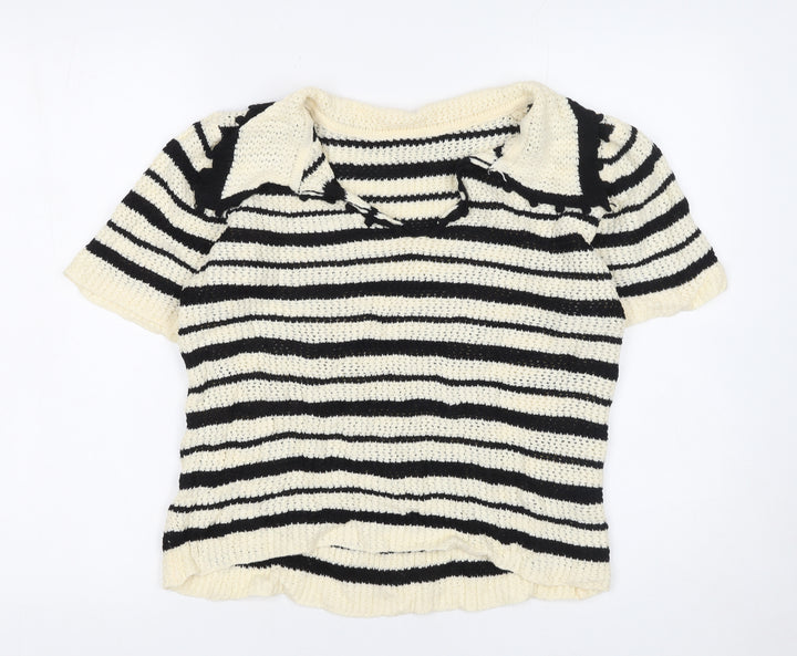 Anewsta Women's Black Stripe Collared Knit Jumper Size 14