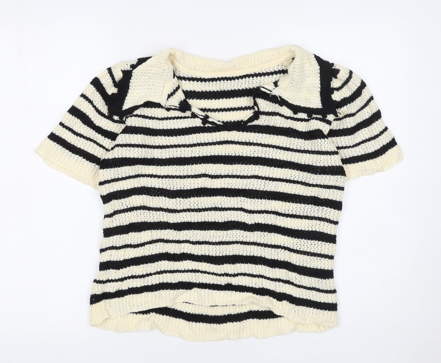 Anewsta Women's Black Stripe Collared Knit Jumper Size 14