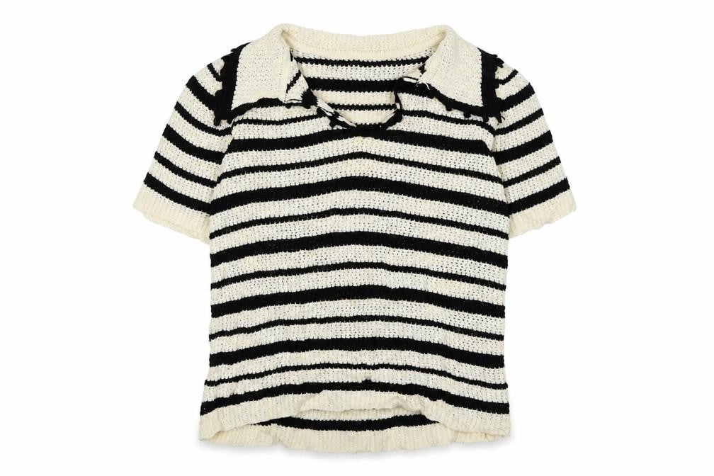 Front view of Anewsta Women's Black Stripe Collared Knit Jumper, size 14