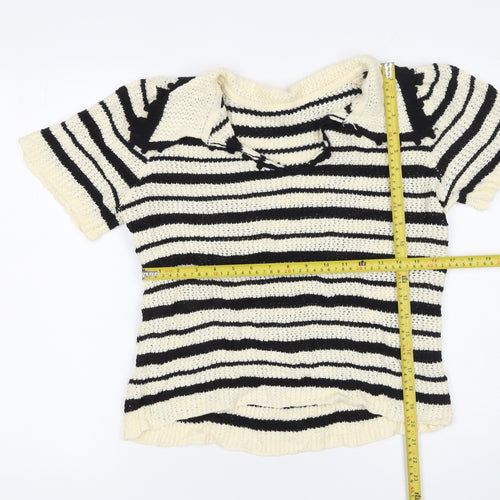 Anewsta Women's Black Stripe Collared Knit Jumper Size 14