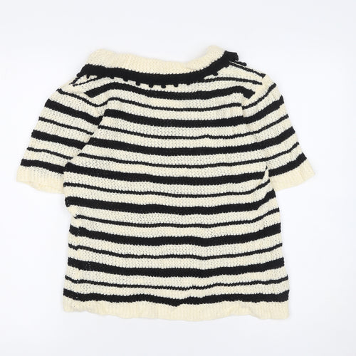 Anewsta Women's Black Stripe Collared Knit Jumper Size 14