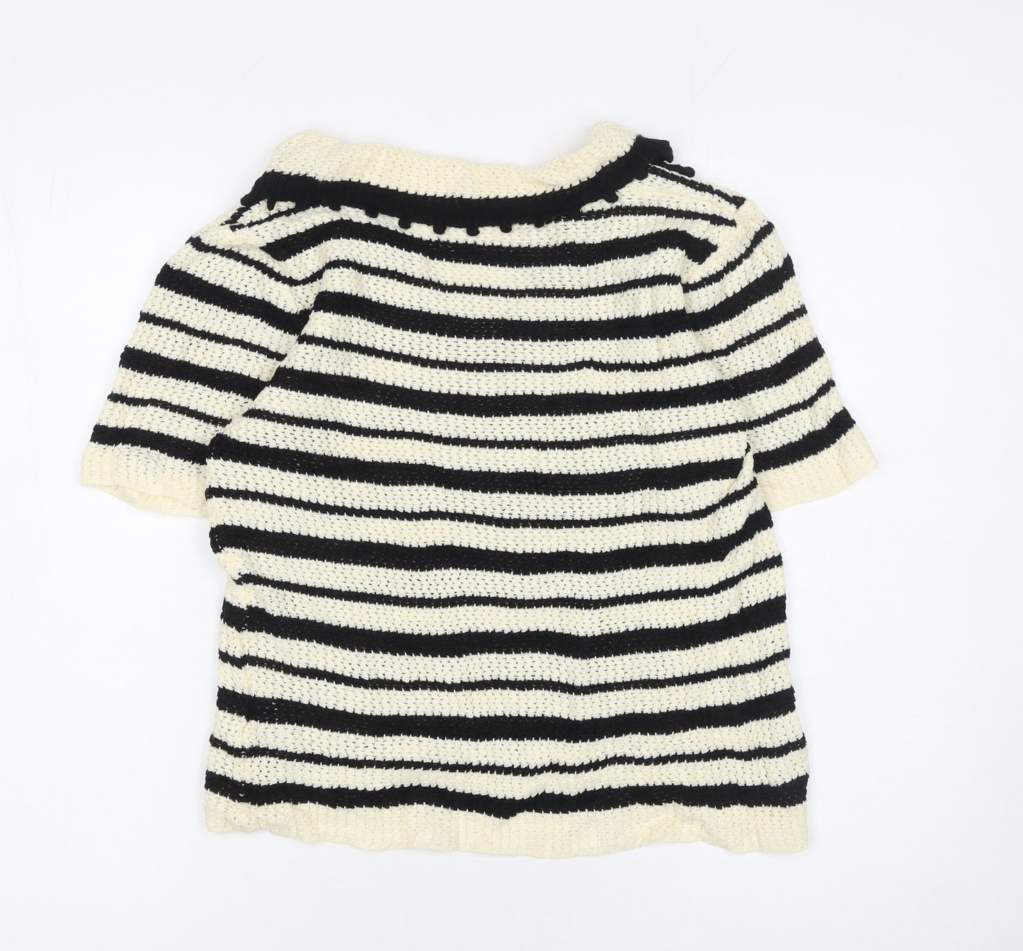 Anewsta Women's Black Stripe Collared Knit Jumper Size 14