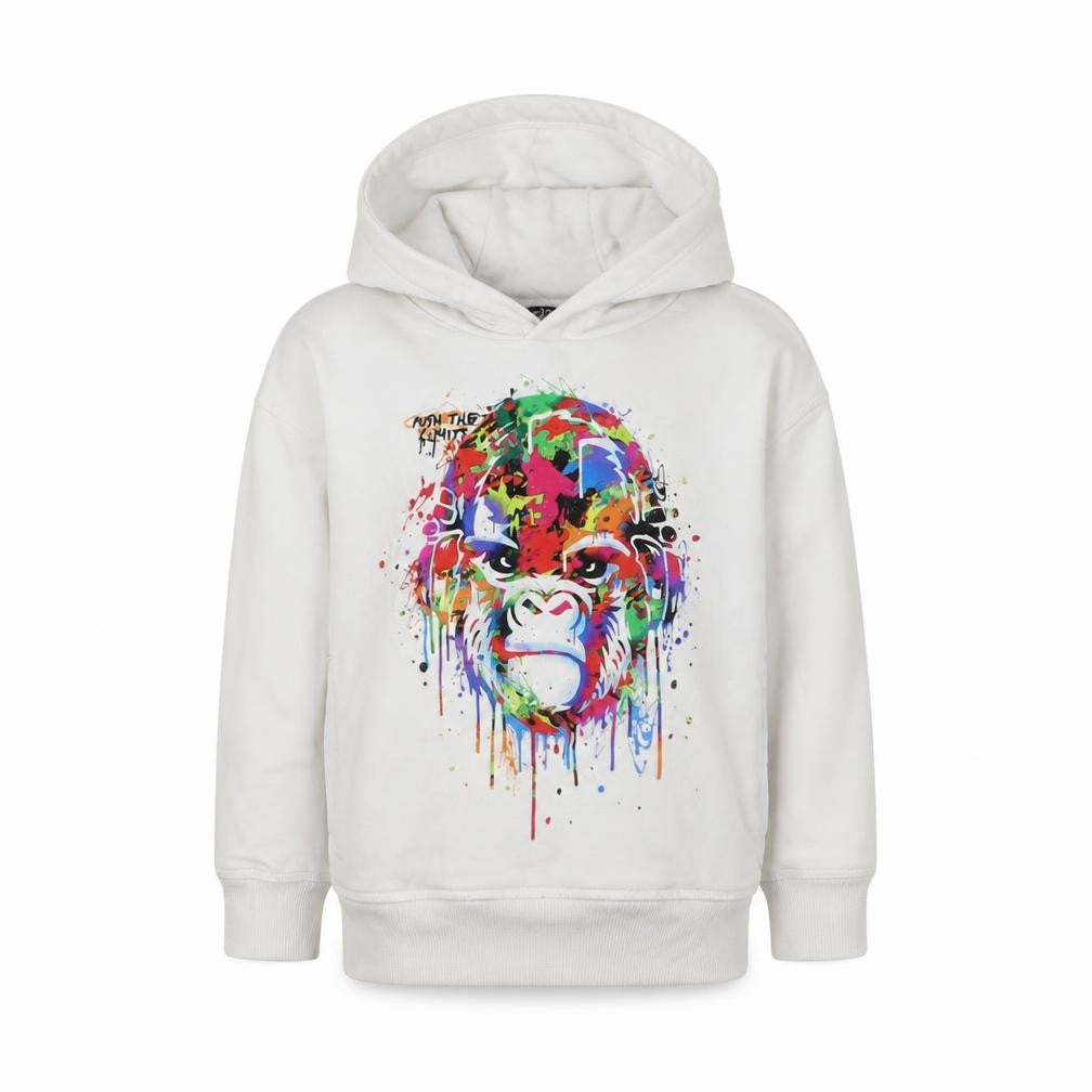 Front view of Next boys’ white graphic gorilla pullover hoodie 4 years cotton