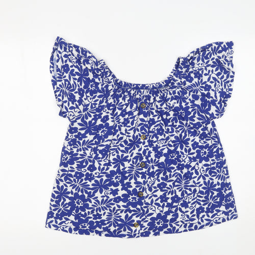 F&F Women Blue Floral Off Shoulder Cotton Blouse UK 8