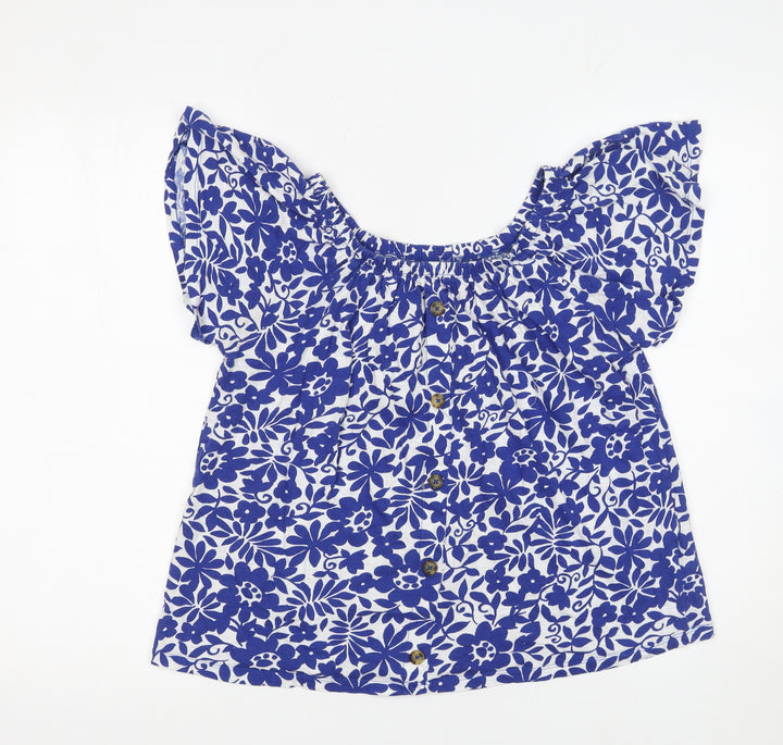 F&F Women Blue Floral Off Shoulder Cotton Blouse UK 8