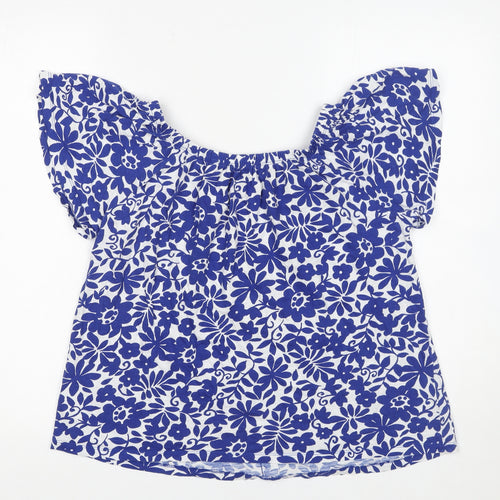 F&F Women Blue Floral Off Shoulder Cotton Blouse UK 8