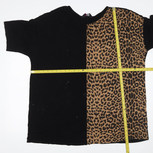 Yours Womens Plus Size 18 Black Leopard Print Relaxed T-Shirt