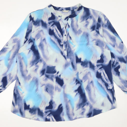 Christy Women Blue Abstract Tunic Blouse 3/4 Sleeve Size 18
