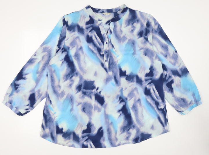 Christy Women Blue Abstract Tunic Blouse 3/4 Sleeve Size 18
