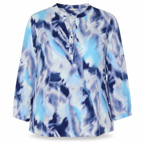 Christy Women Blue Abstract Tunic Blouse 3/4 Sleeve Size 18