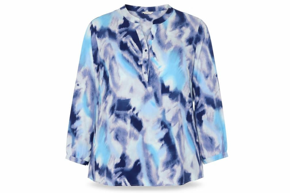 Christy Women Blue Abstract Tunic Blouse 3/4 Sleeve Size 18