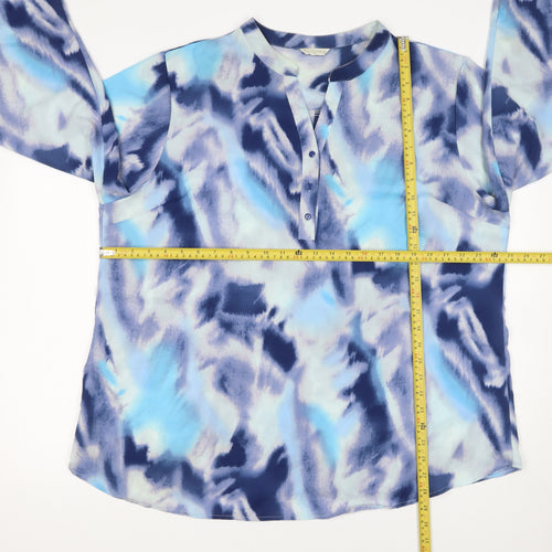 Christy Women Blue Abstract Tunic Blouse 3/4 Sleeve Size 18