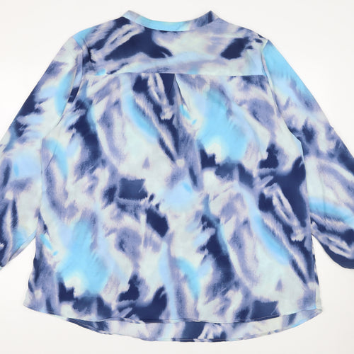 Christy Women Blue Abstract Tunic Blouse 3/4 Sleeve Size 18