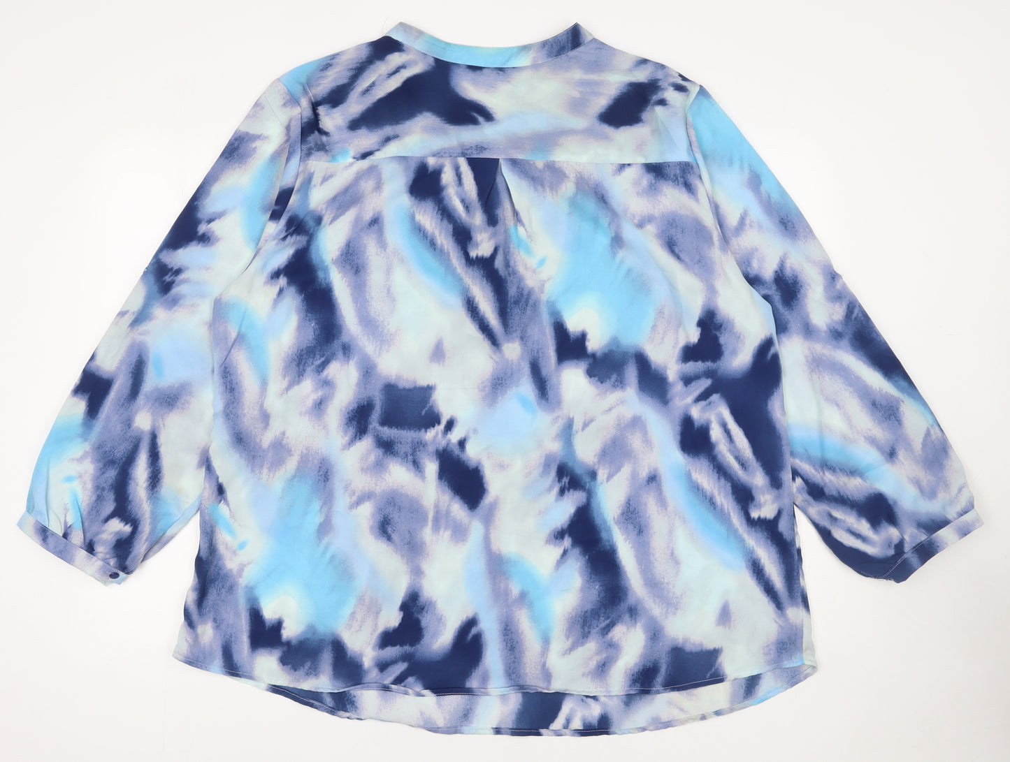 Christy Women Blue Abstract Tunic Blouse 3/4 Sleeve Size 18