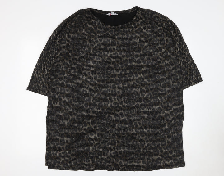 Yours Womens Black Animal Print Cotton Tunic T-Shirt Size 22