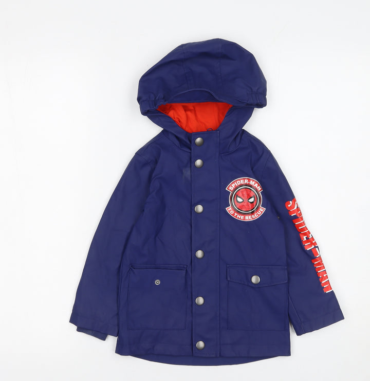 Marvel Boys Blue Spider-Man Hooded Waterproof Rain Coat Jacket 2-3 Years