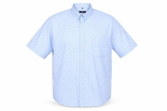 Front view of J&J Men’s Light Blue 2XL Short Sleeve Button-Up Cotton Blend Shirt