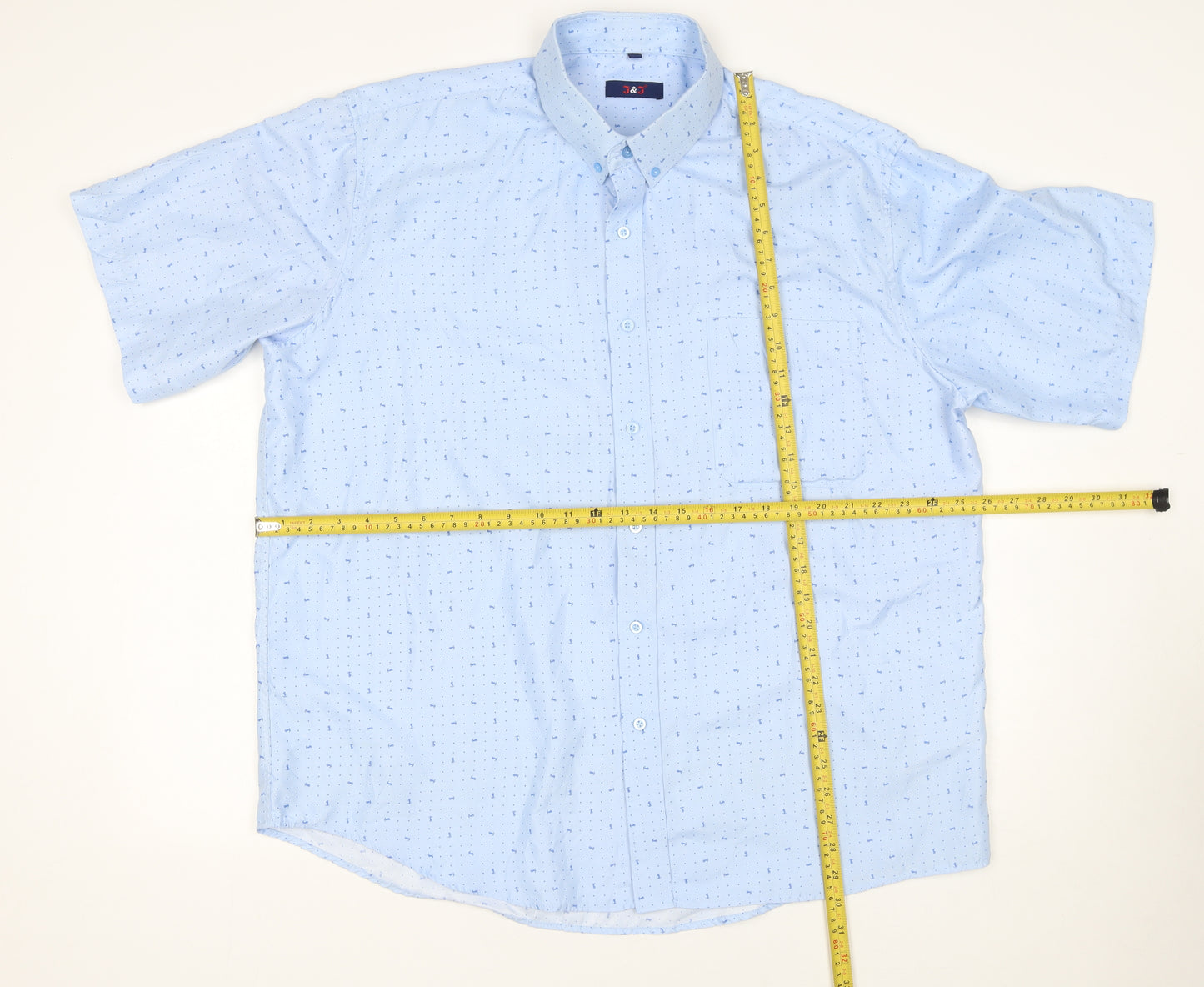 J&J Men’s Light Blue 2XL Short Sleeve Button-Up Cotton Blend Shirt